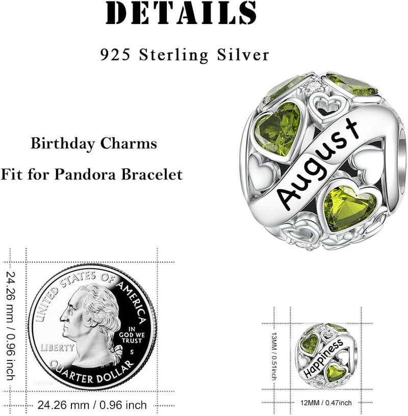 DALARAN Birthstone Charms for Charms Bracelet 925 Sterling Silver Heart Bead Happy Birthday Charms for Women - Image 5